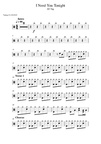 ZZ Top I Need You Tonight score for Drums