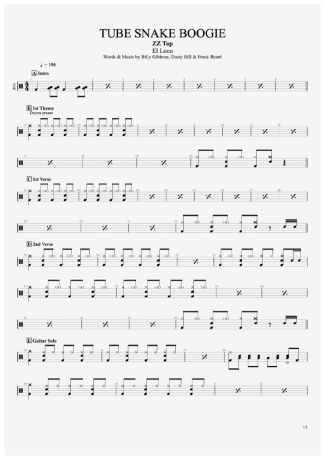 ZZ Top Tube Snake Boogie score for Drums
