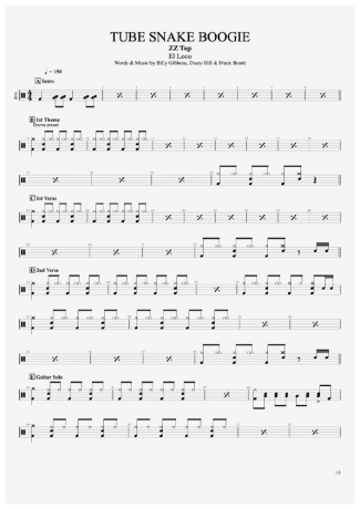 ZZ Top Tube Snake Boogie score for Drums