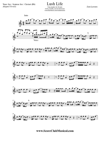 Zara Larsson Lush Life score for Tenor Saxophone Soprano (Bb)