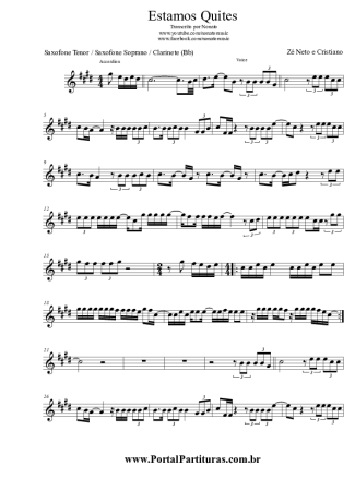 Zé Neto e Cristiano Estamos Quites score for Tenor Saxophone Soprano (Bb)