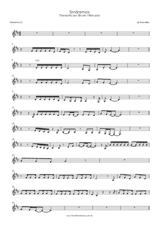 Zé Ramalho Sinônimos score for Clarinet (C)