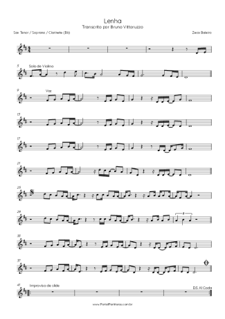 Zeca Baleiro Lenha score for Clarinet (Bb)