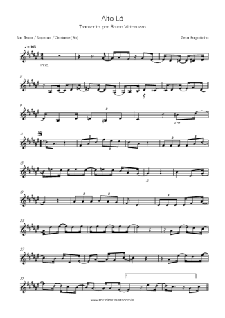 Zeca Pagodinho Alto Lá score for Clarinet (Bb)