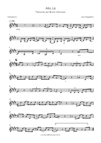 Zeca Pagodinho Alto Lá score for Clarinet (C)