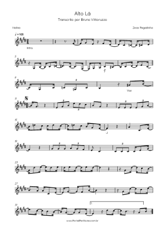 Zeca Pagodinho Alto Lá score for Violin