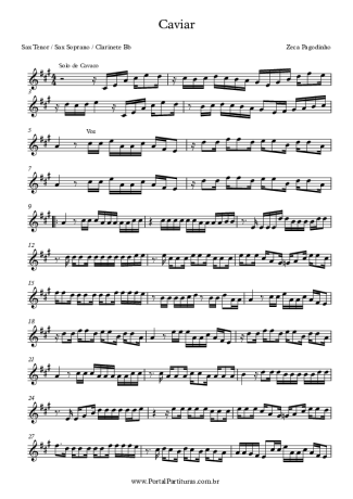 Zeca Pagodinho Caviar score for Tenor Saxophone Soprano (Bb)