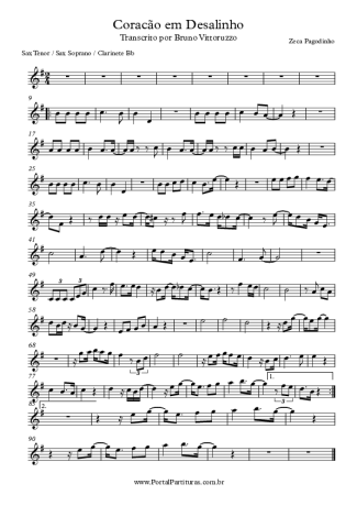 Zeca Pagodinho  score for Tenor Saxophone Soprano (Bb)
