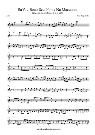 Zeca Pagodinho Eu Vou Botar Seu Nome Na Macumba score for Harmonica