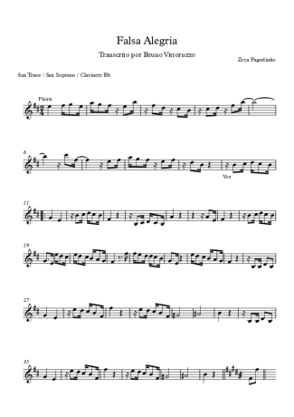 Zeca Pagodinho Falsa Alegria score for Clarinet (Bb)