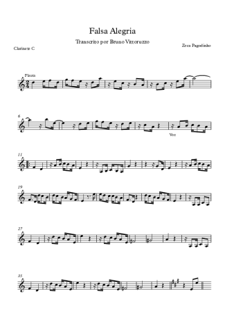 Zeca Pagodinho Falsa Alegria score for Clarinet (C)