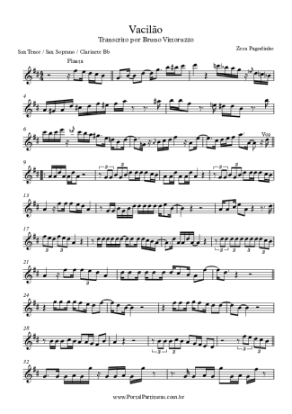 Zeca Pagodinho Vacilão score for Tenor Saxophone Soprano (Bb)