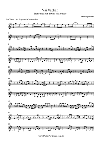 Zeca Pagodinho Vai Vadiar score for Tenor Saxophone Soprano (Bb)