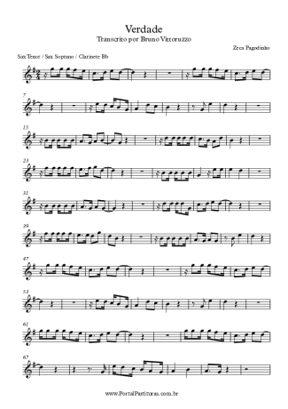 Zeca Pagodinho Verdade score for Clarinet (Bb)