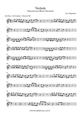 Zeca Pagodinho Verdade score for Tenor Saxophone Soprano (Bb)